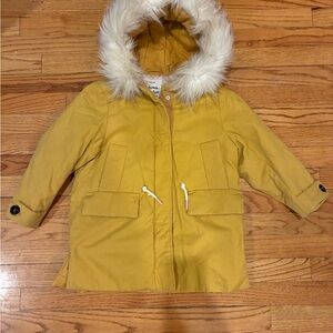 Zara Yellow Kids Jacket with Faux Fur Hood